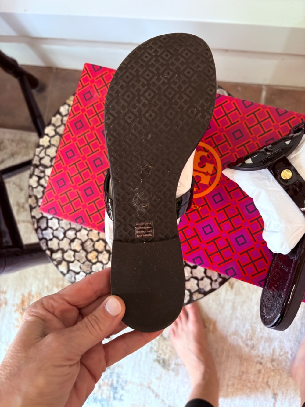 Tory Burch Black Patent Miller Sandals Women's Size 7.5 Excellent Condition - Picture 5 of 7